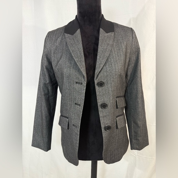 H&M Gray Herringbone Fitted Blazer Jacket Women’s 2 Business Casual Work‎ Office - Picture 8 of 15